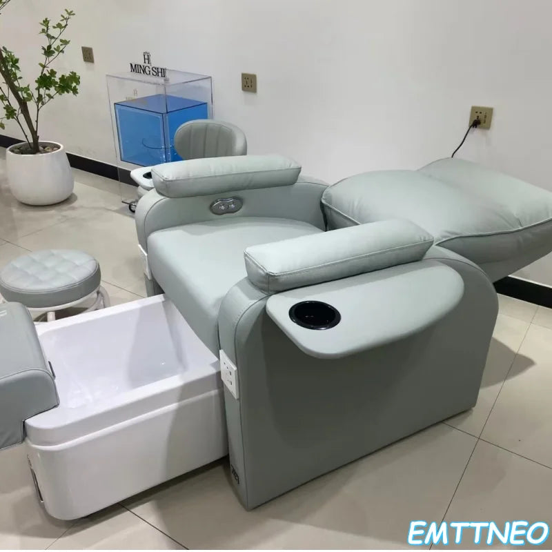 Foot Care Chair, Relaxing Massage Lying Modern Foot Spa Made of Stainless Steel Synthetic Leather Suitable for Beauty Salons