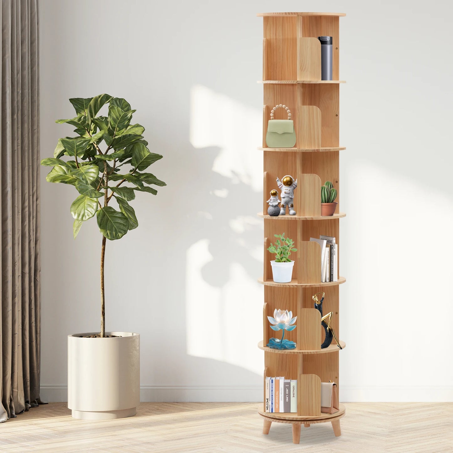 Multi-Functional Revolving Bookshelf Organizer Rotating Bookshelf 360 Display Floor Standing Bookcase Storage Rack