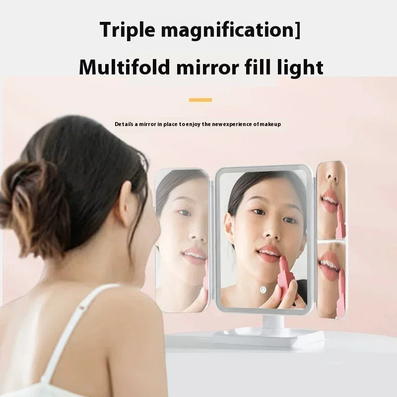 Trifold Makeup Mirror LED Lights Dorm Dressing Mirror Beauty Light up your fill light with Smart Complementary Makeup Mirror Tri