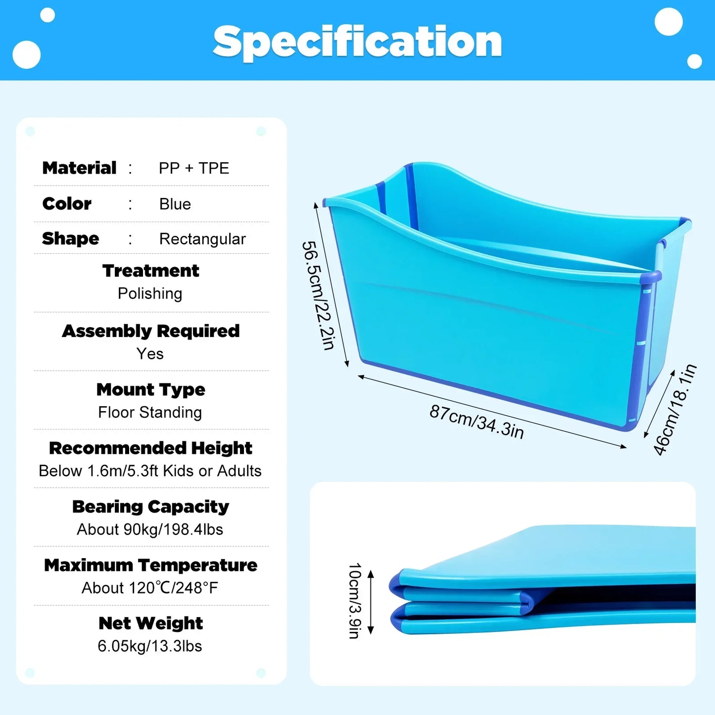 Portable Bathtub for Adults, 38Inch Foldable Bathtub Bathroom SPA Tub Cold Plunge Tub Collapsible Bathtub for Hot Ice Water