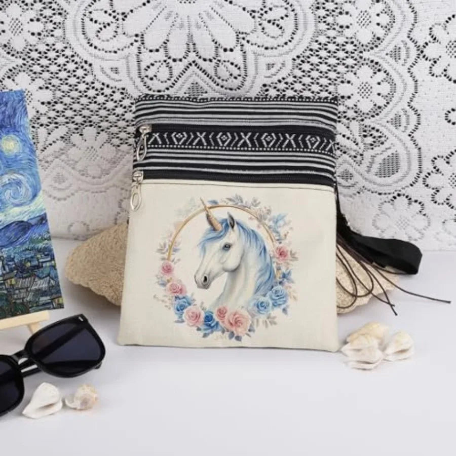 Unicorn Flower Art Print Messenger Bag With Adjustable Strap