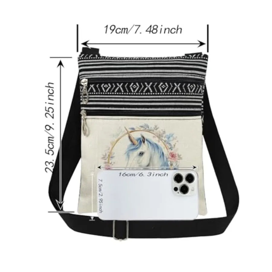 Unicorn Flower Art Print Messenger Bag With Adjustable Strap