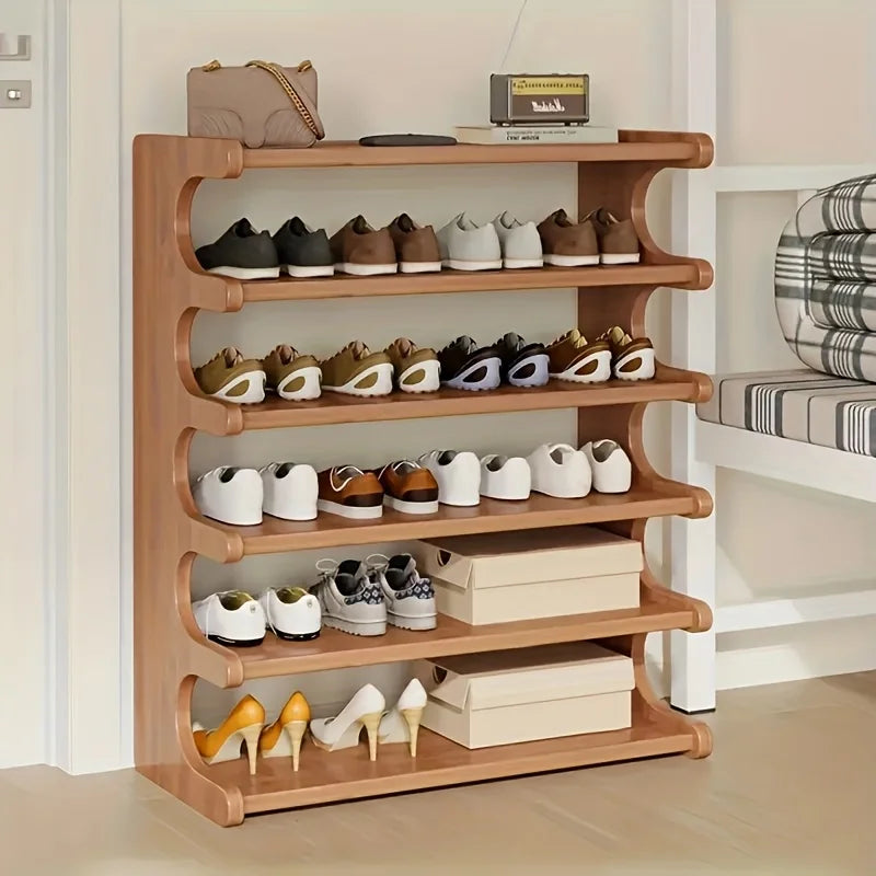 5/6-layer practical storage rack, shoe rack, space-saving design, multi-layer independent storage rack, wood grain finish, easy