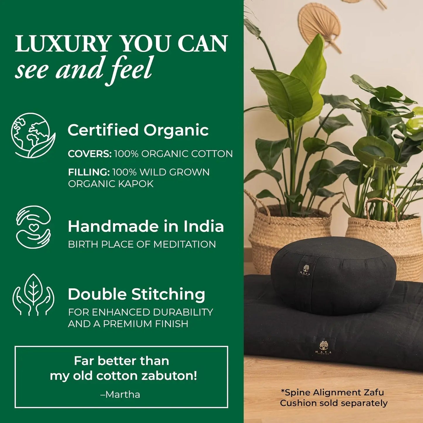 YTYIN Organic Meditation Mat Zabuton Floor Pillow For Knees