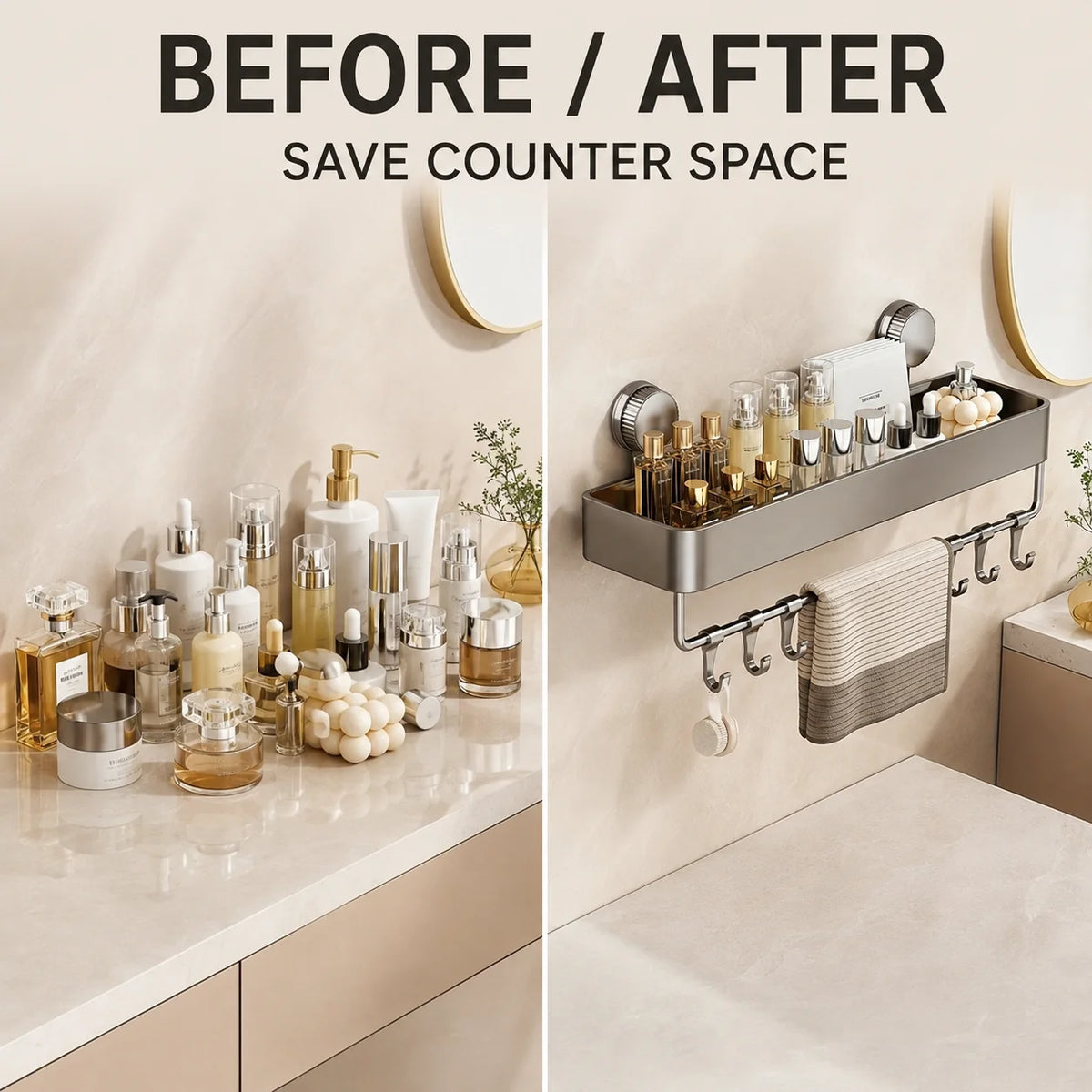 Heavy-Duty Suction Cup Shower Shelf – Wall-Mounted Floating Shelf with Quick-Adhesive Mount; Space-Saving Organizer for Shampoo and Soap; Suitable for Bathtubs, Shower Stalls, and Rentals.