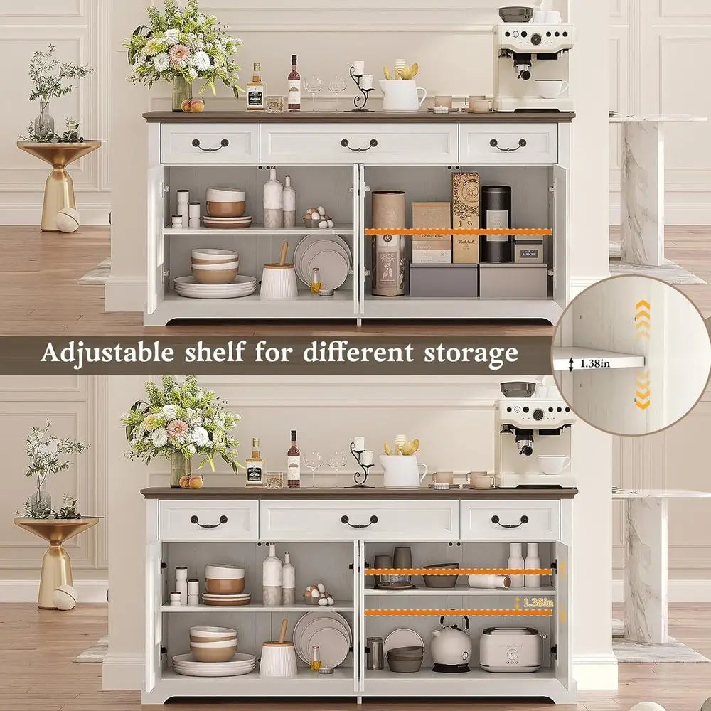 65" Large Buet Storage Cabinet, armhouse Kitchen Sideboard Buet with 3 Ders and 4 Do, Coee Bar Wine Bar Cabinet with Storage or