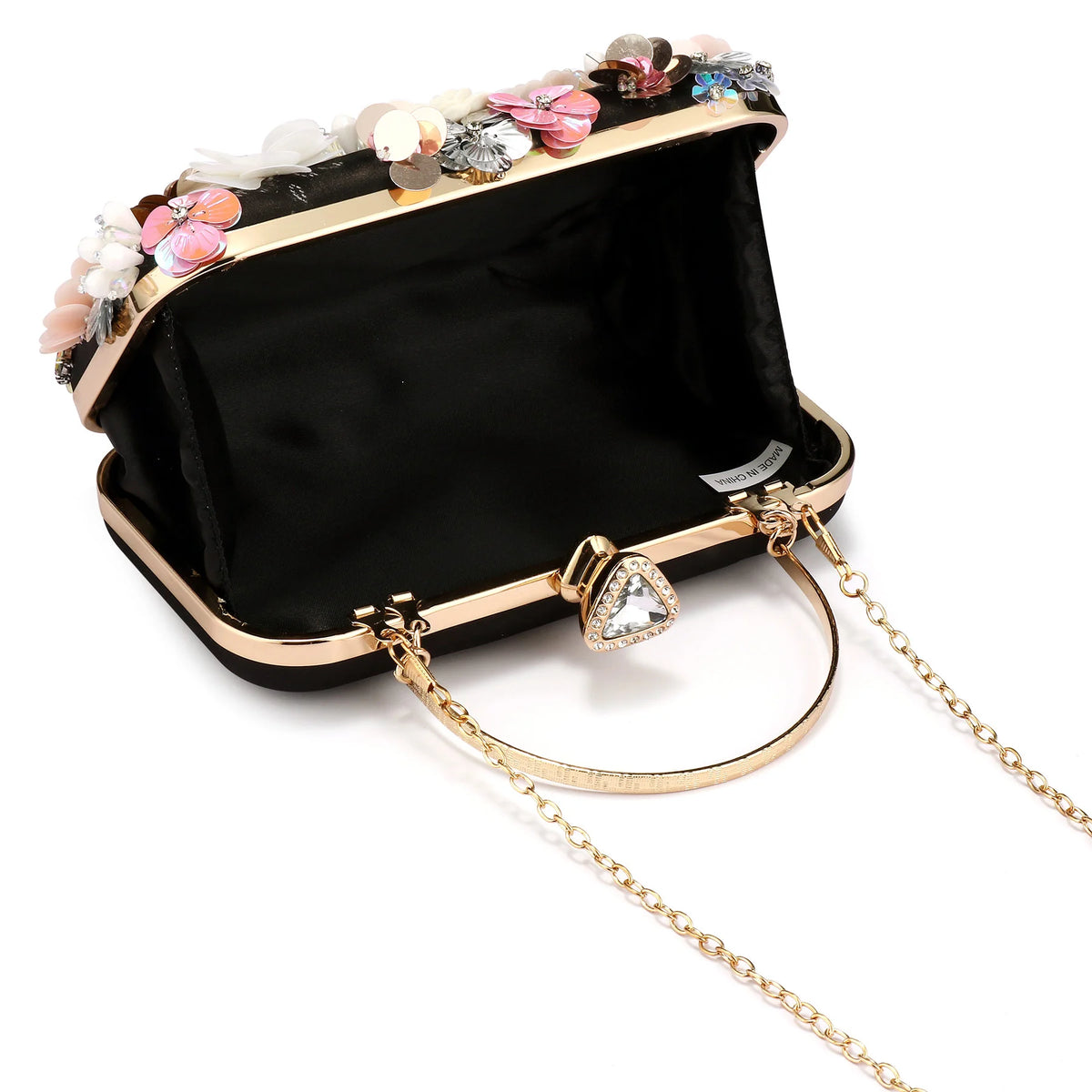 Luxury Women's Evening Clutch Bag With Flower Beading And Chain Handle
