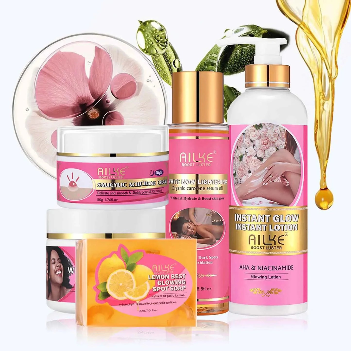 AILKE Skin Glowing Set for Women, Moisturizing, Brightening, Nourishing, Smooth, Anti Acne, Skin Radiant Kit With Niacinamide