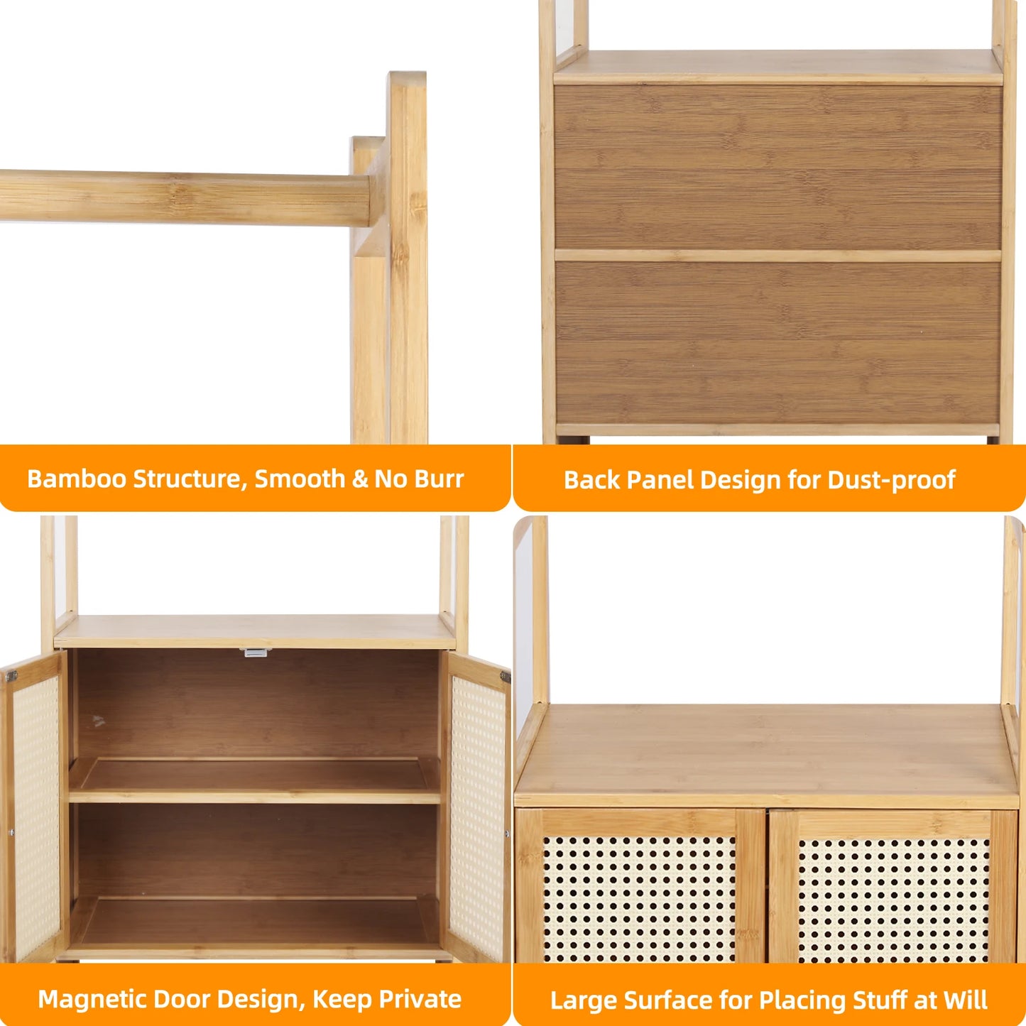 Bamboo Garment Rack, Heavy Duty Coat Stand, Wardrobe with 3 Storage Shelves, Shoe Shelf