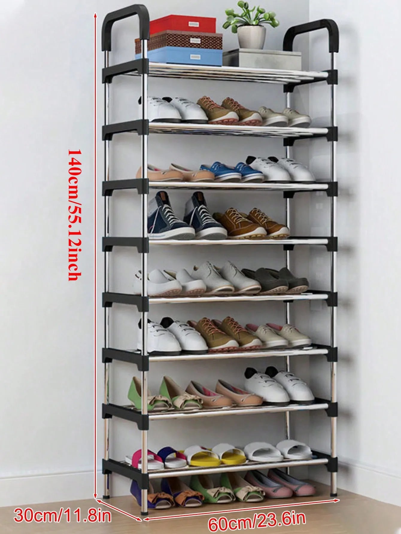 Adjustable Stainless Steel Shoe Rack, 7/8-Tier Large Capacity Shoe Organizer, Space Saving Multi-Layer Storage Rack for Entryway, Bedroom & Closet