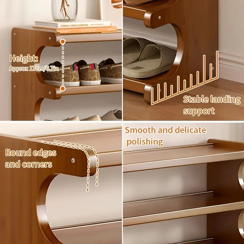 5/6-layer practical storage rack, shoe rack, space-saving design, multi-layer independent storage rack, wood grain finish, easy