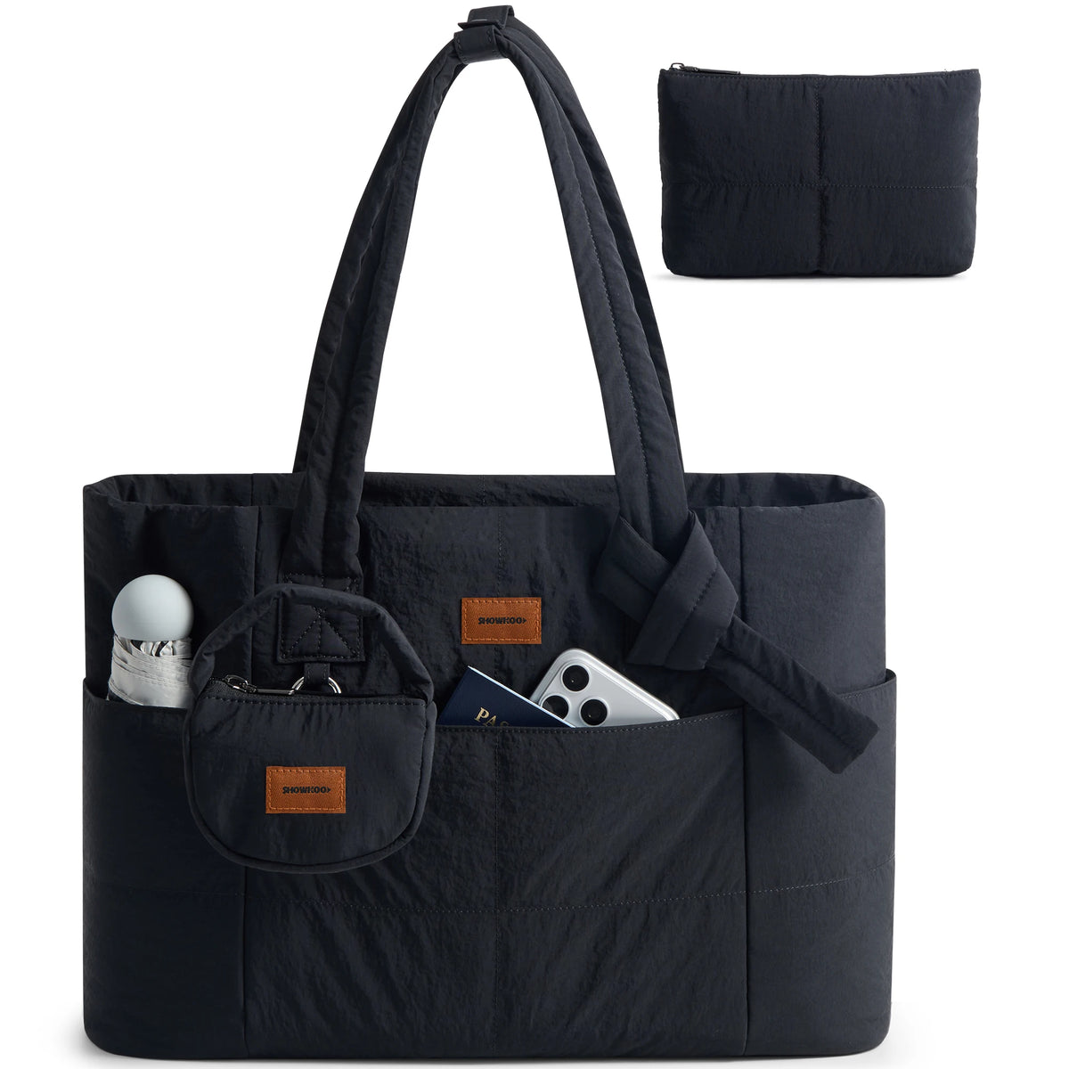 SHOWKOO Puffer Tote Bag for Women, Lightweight Quilted Tote Handbag with Mini Pouch, Nurse Bag for Travel College & Daily Use