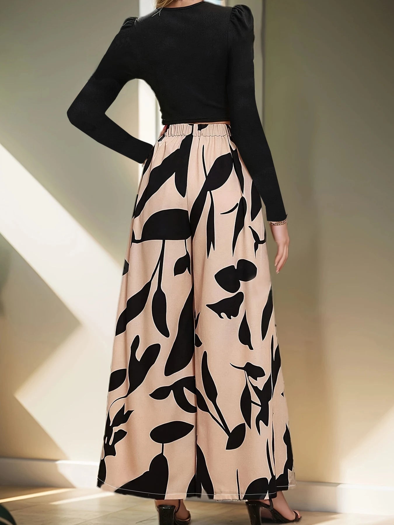 Elegant Women Wide Leg Floral Casual Pants
