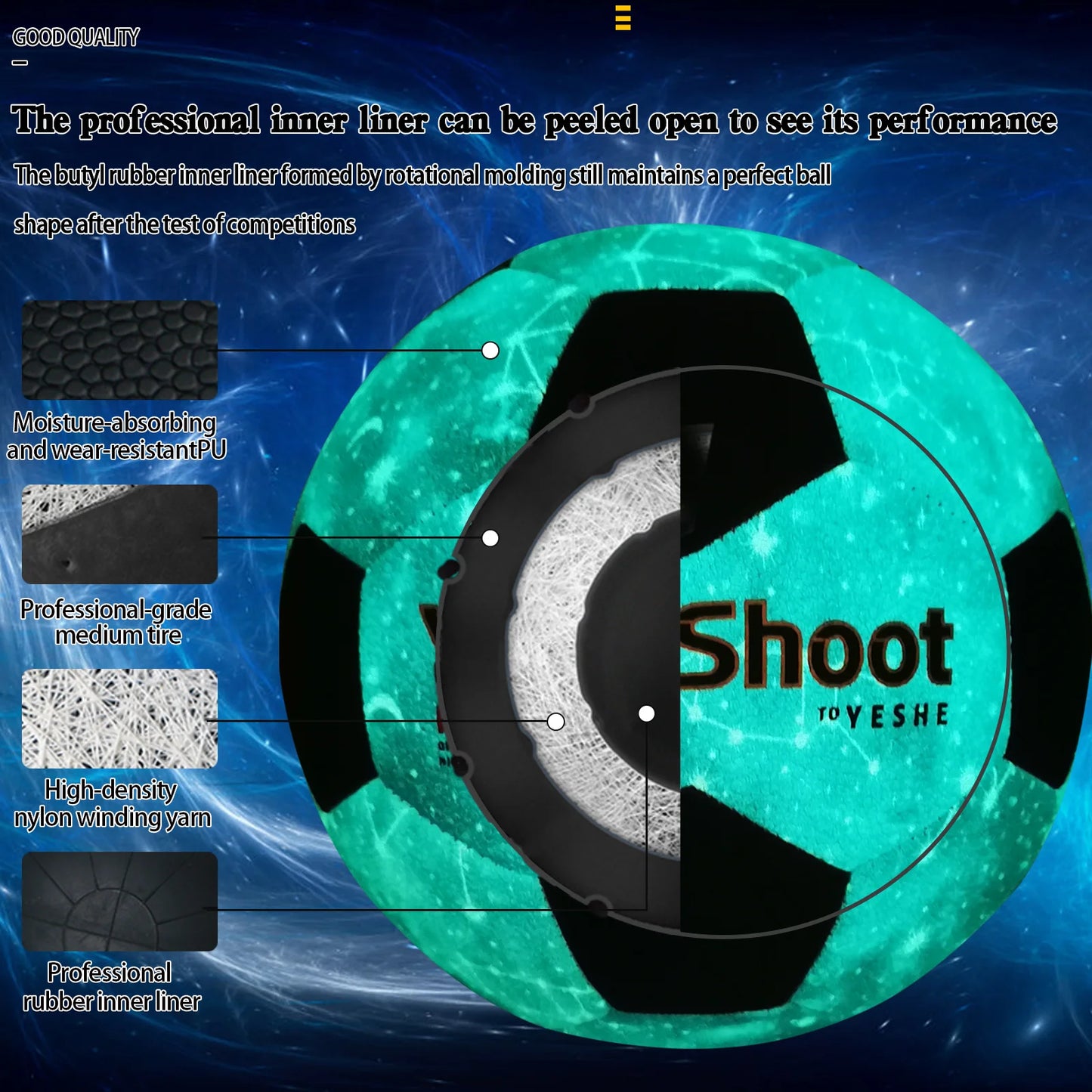 Phosphorescent Light Up Soccer Ball With Durable Pump