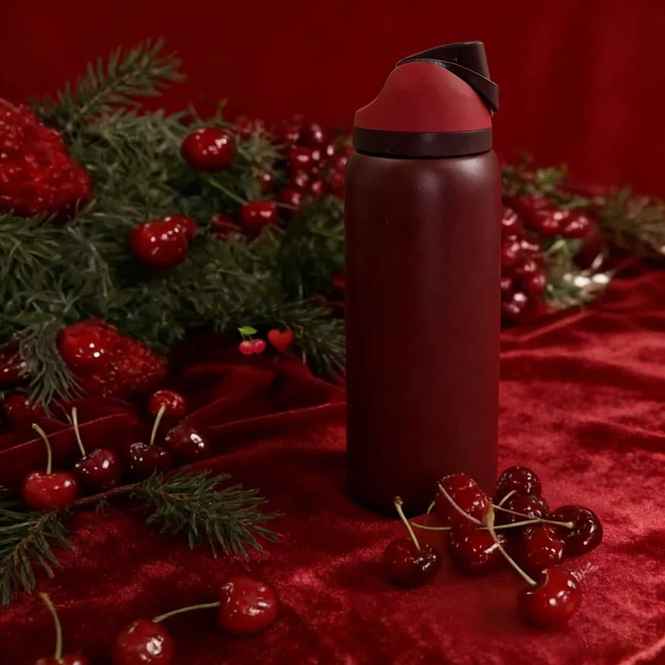 Owalaa black cherry 32oz/945ml stainless steel insulated water bottle with straw,for daily sports outdoor,perfect gift