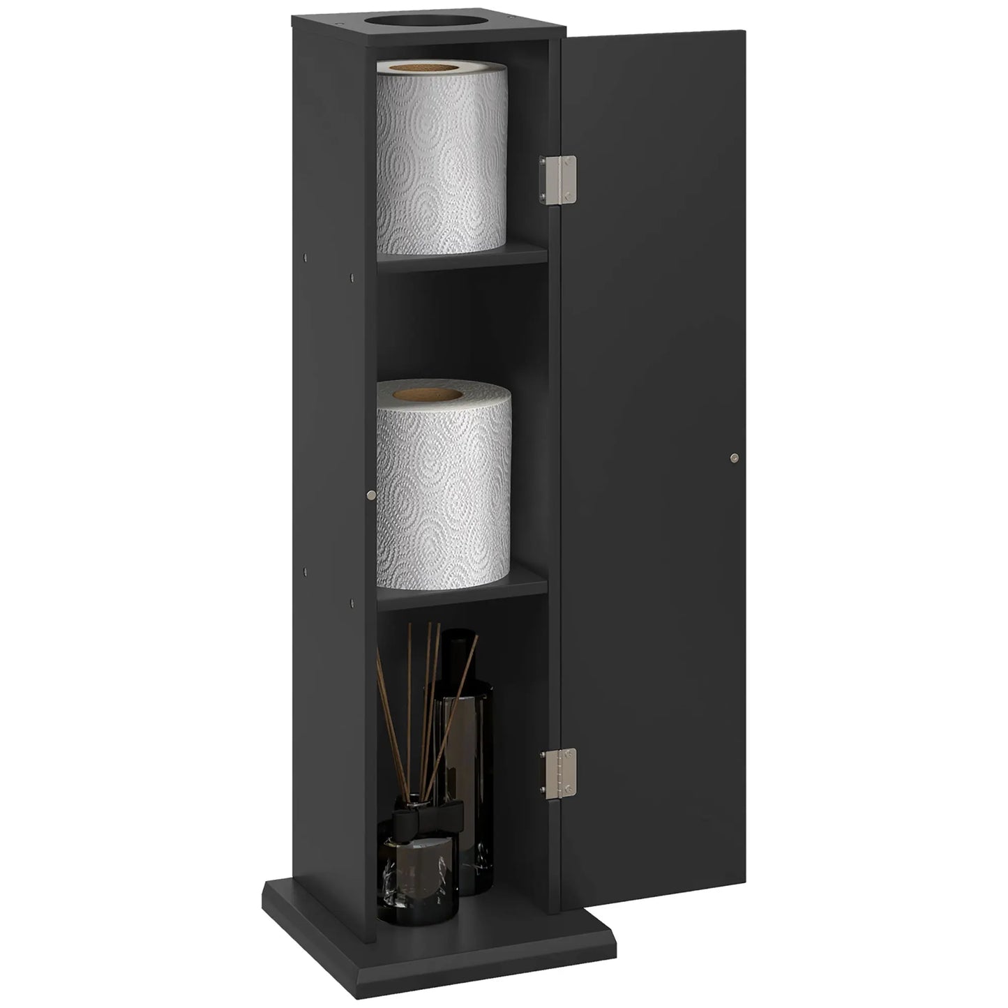 Homcom Toilet Paper Cabinet, Small Bathroom Corner Floor Cabinet with Doors and Shelves, Slim Storage Bathroom Organizer, Black