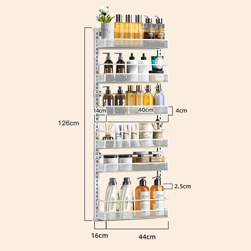 Adjustable 6-Tier Over-the-Door Metal Storage Organizer | Heavy Duty Carbon Steel Shelf, Wall Mounted or Hanging Pantry & Spice Rack for Kitchen, Pantry, Bathroom
