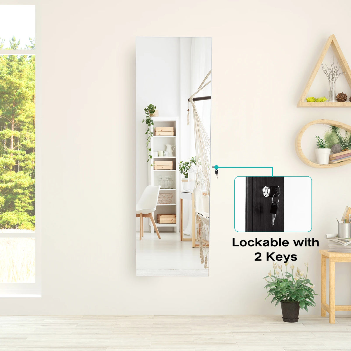 Mirror Jewelry Cabinet 96 LED Lights Wall Door Mounted Armoire w/ Makeup Rack