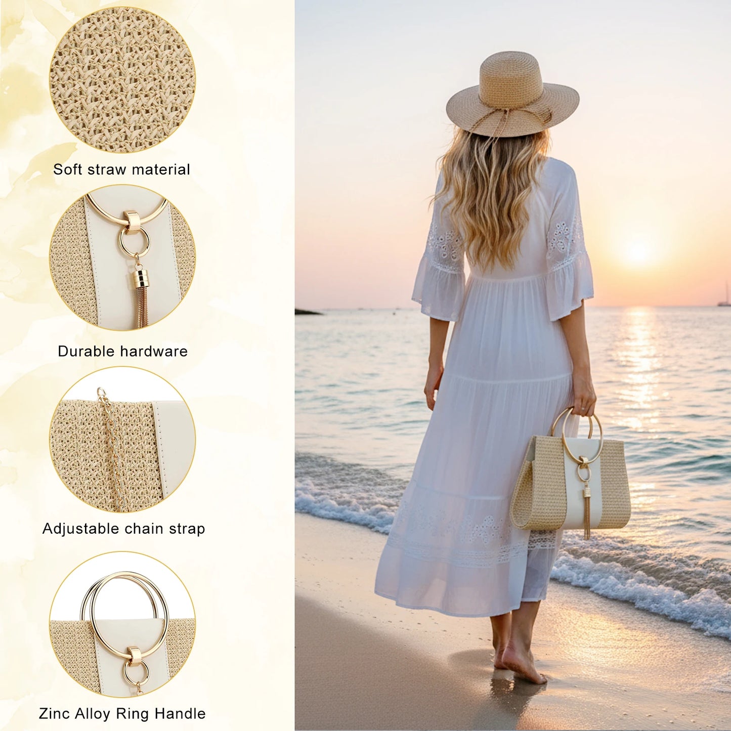 Elegant Women S Straw Square Evening Clutch Bag For Party