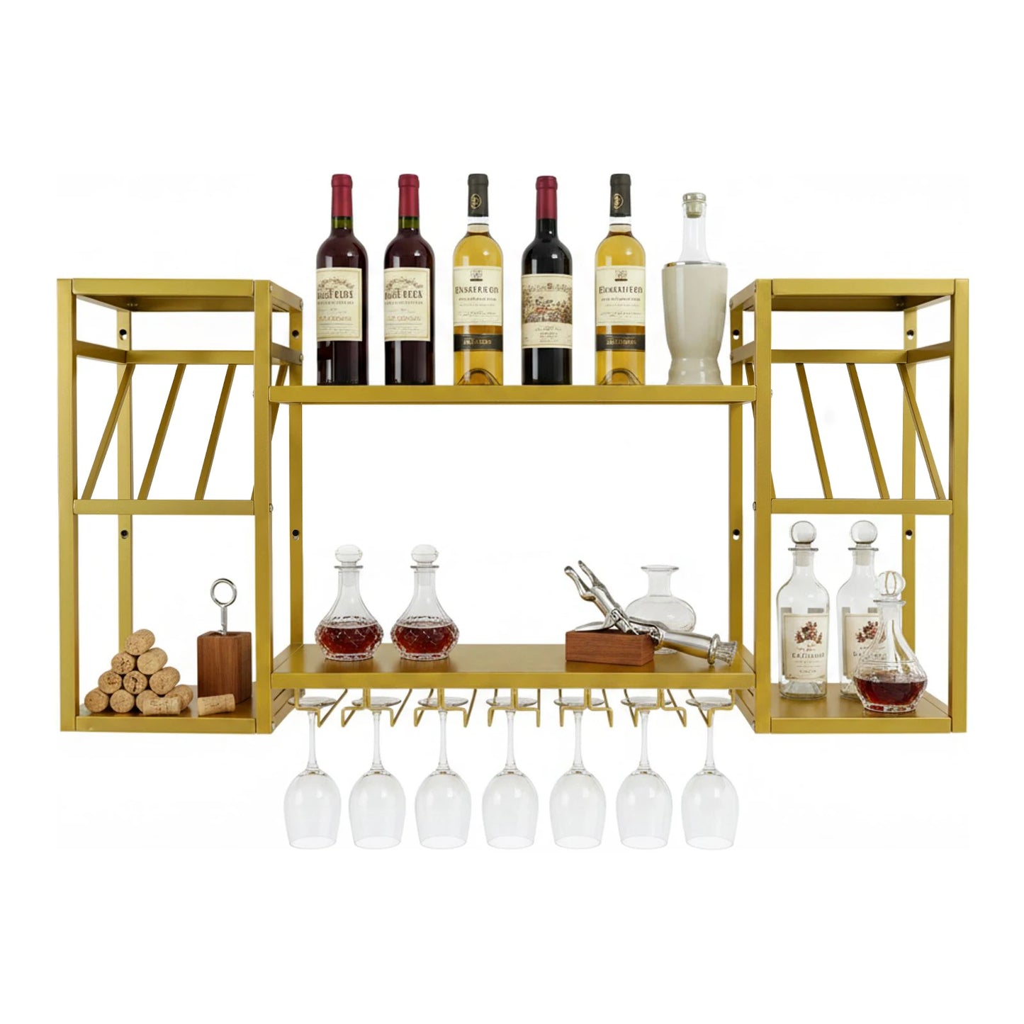 2-Tier Metal Wall-mounted Wine Rack 120*25*60 CM Metal Floating Bar Liquor Bottle Shelves for Kitchen Dining Room Bar Home Display