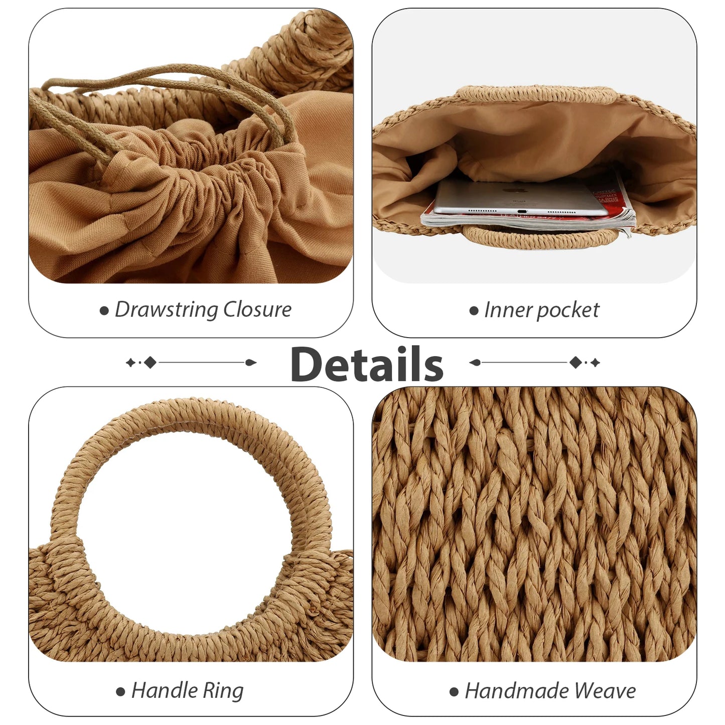 Women Straw Weave Beach Bag Large Capacity Rattan Tote