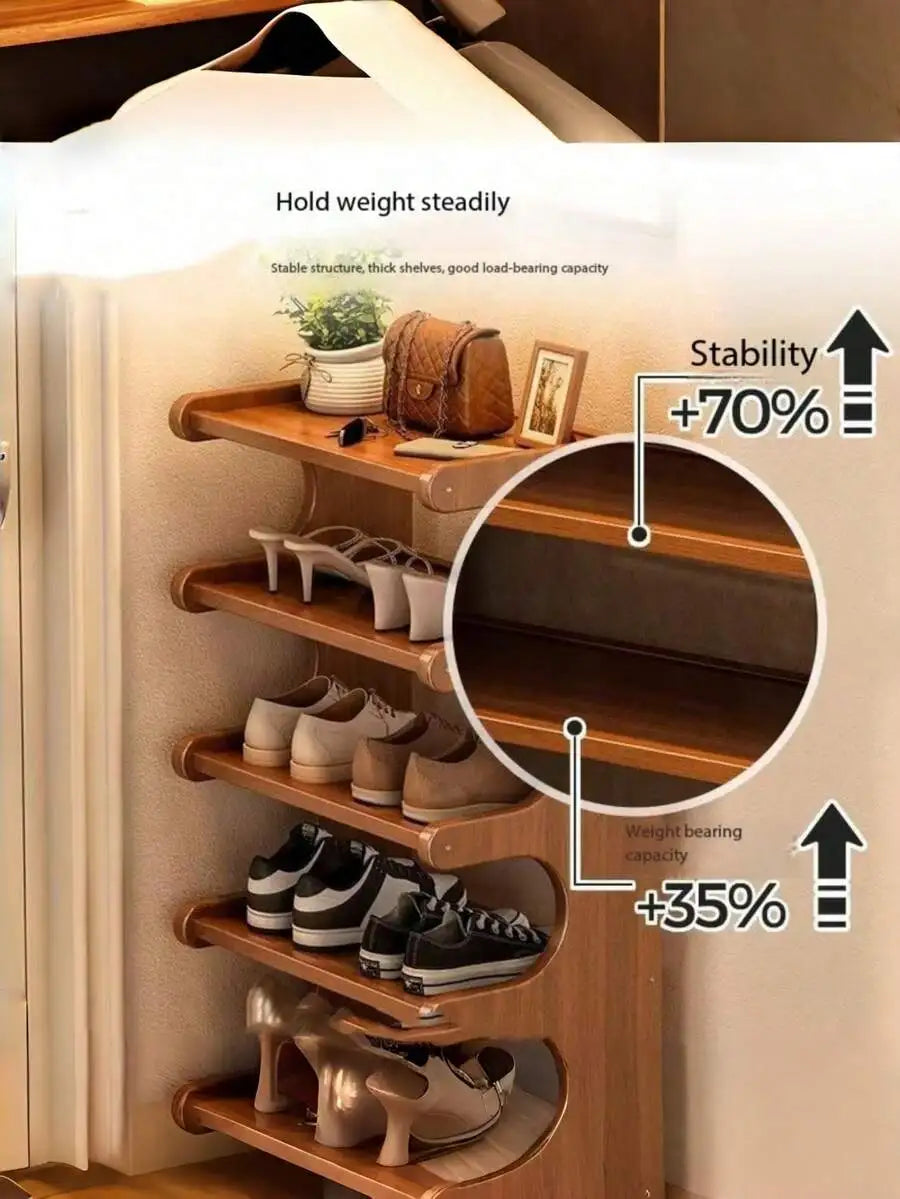 1-piece 5-6-tier space-saving bamboo freestanding multifunctional ultra-easy-to-assemble natural shoe rack storage shelf, suitable for entryway, wardrobe, hallway, bedroom, home decor, desktop storage shoe rack unit