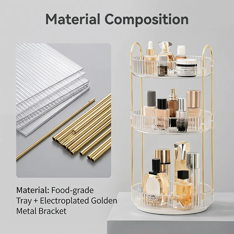 360 Rotating Makeup Organizer,3-2 Tier Large Capacity Make Up Organizers and Storage,Skincare Perfume Vanity Organizers,Bathroom Cosmetics Storage Organizer Countertop(Clear)