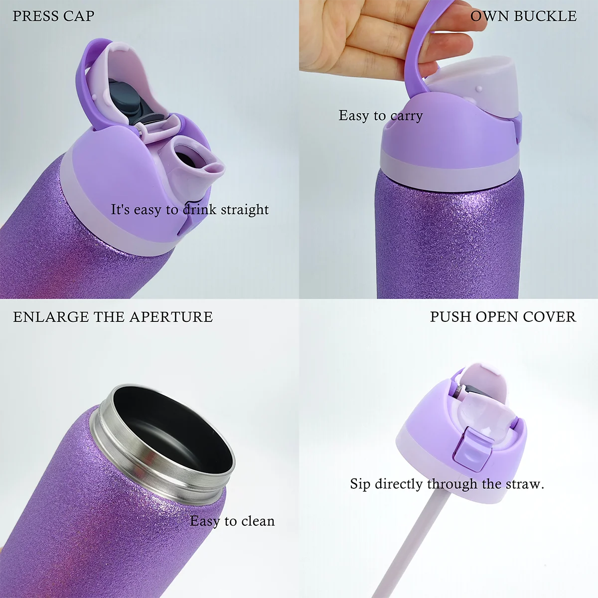 Owalaa diamond purple 32oz/945ml stainless steel insulated water bottle with straw,for daily sports outdoor,perfect gift