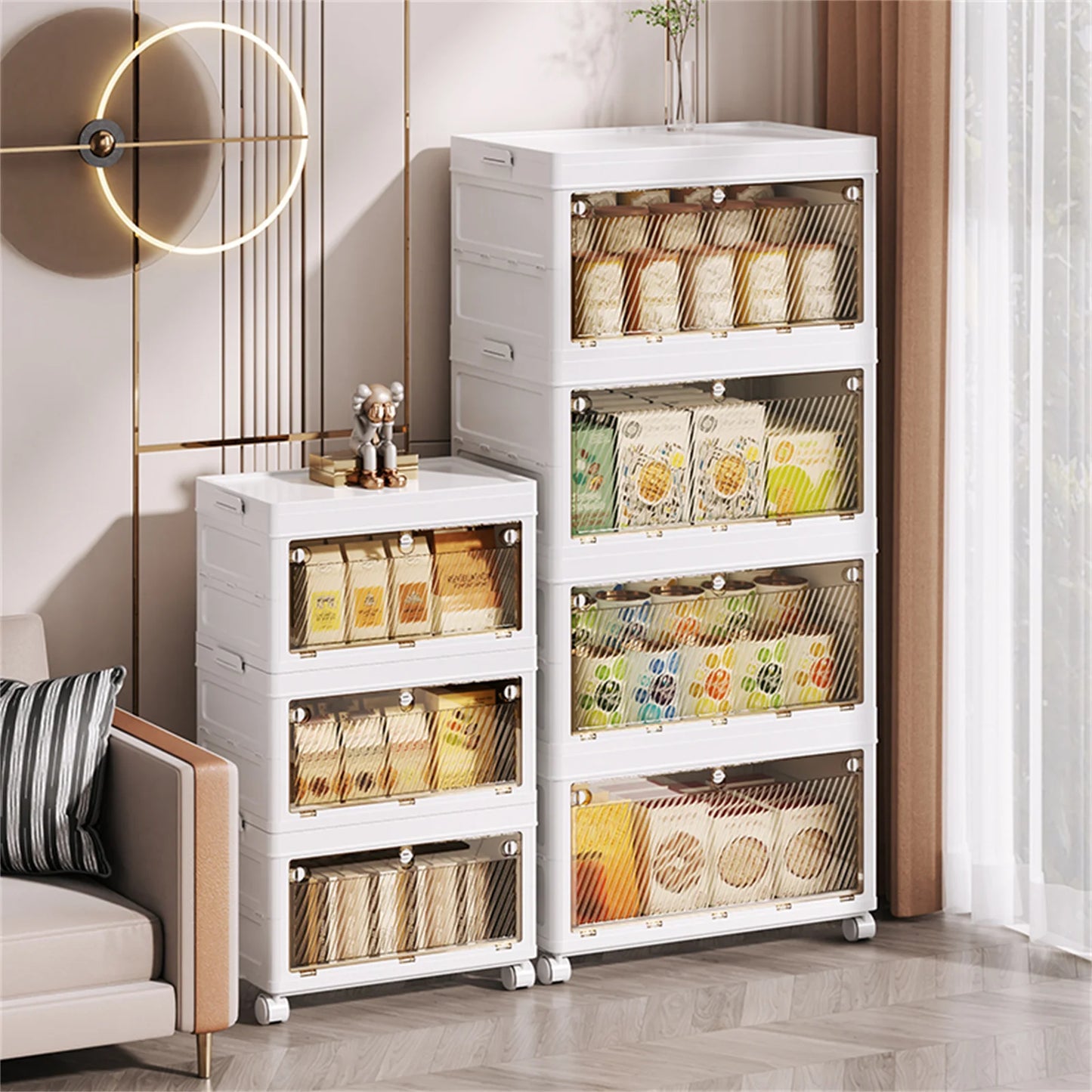 1/2/3/4/5 Layer Folding Storage Cabinet Storages Cabinet Waterproof Dustproof With Swivel Wheel Kitchen Bedroom Living Room