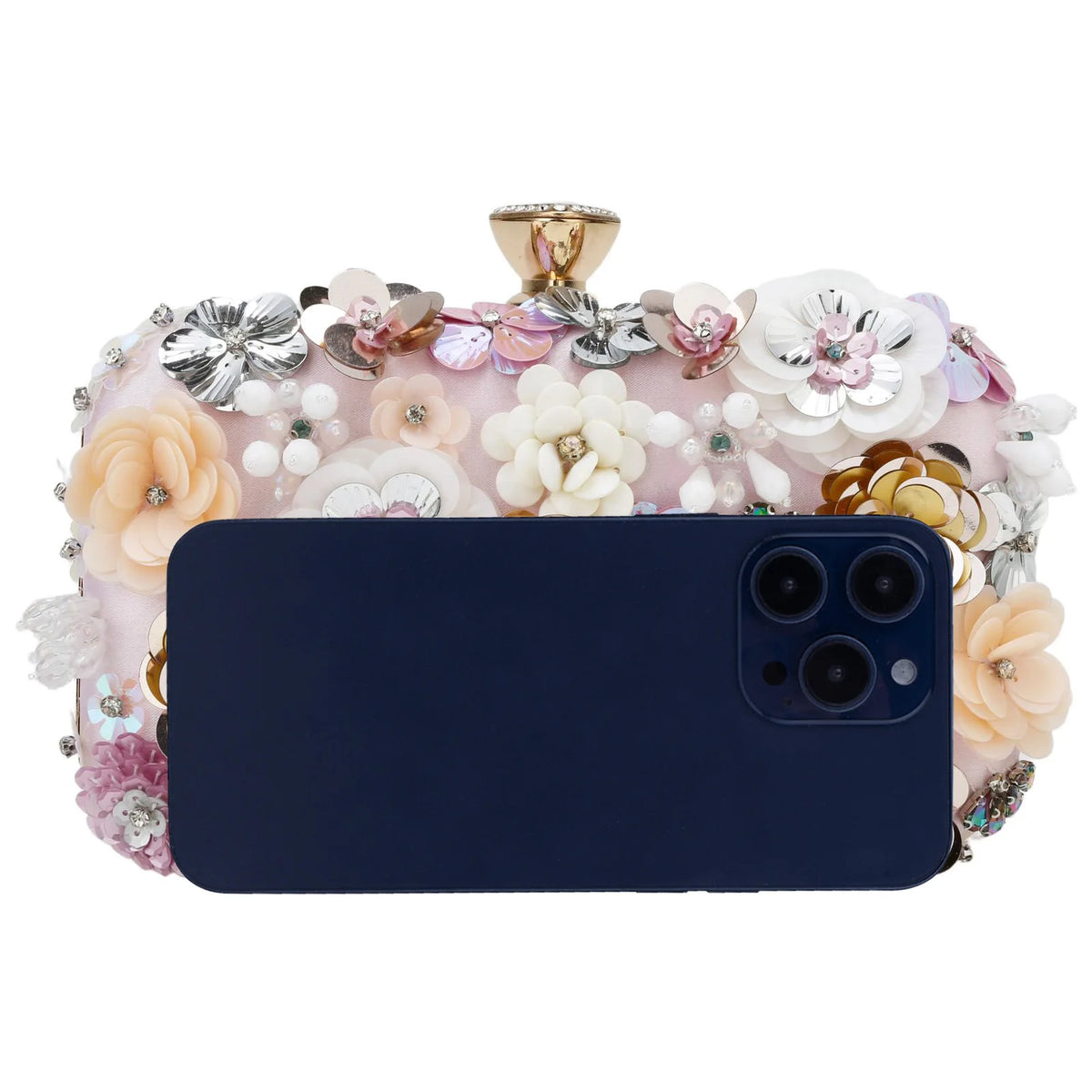 Luxury Women's Evening Clutch Bag With Flower Beading And Chain Handle