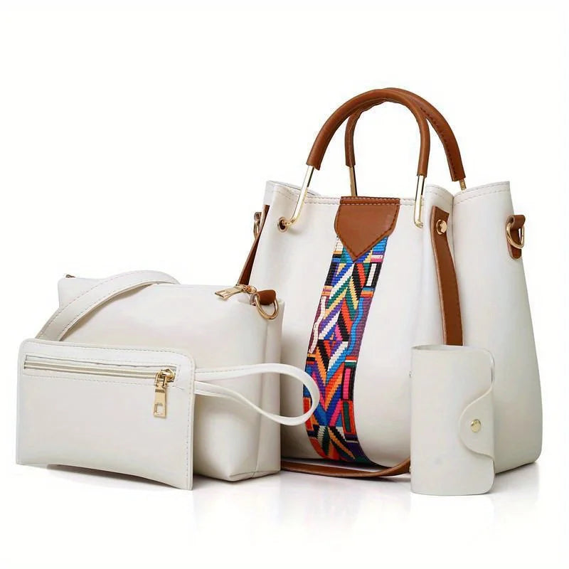 PU Leather 4 Piece Women's Handbag Set Tote Crossbody Clutch