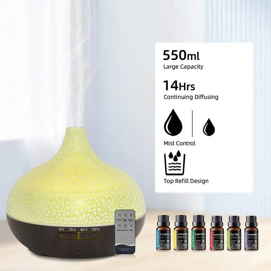 Ultrasonic Essential Oil Diffuser Crack Design Aromatherapy LED Lights