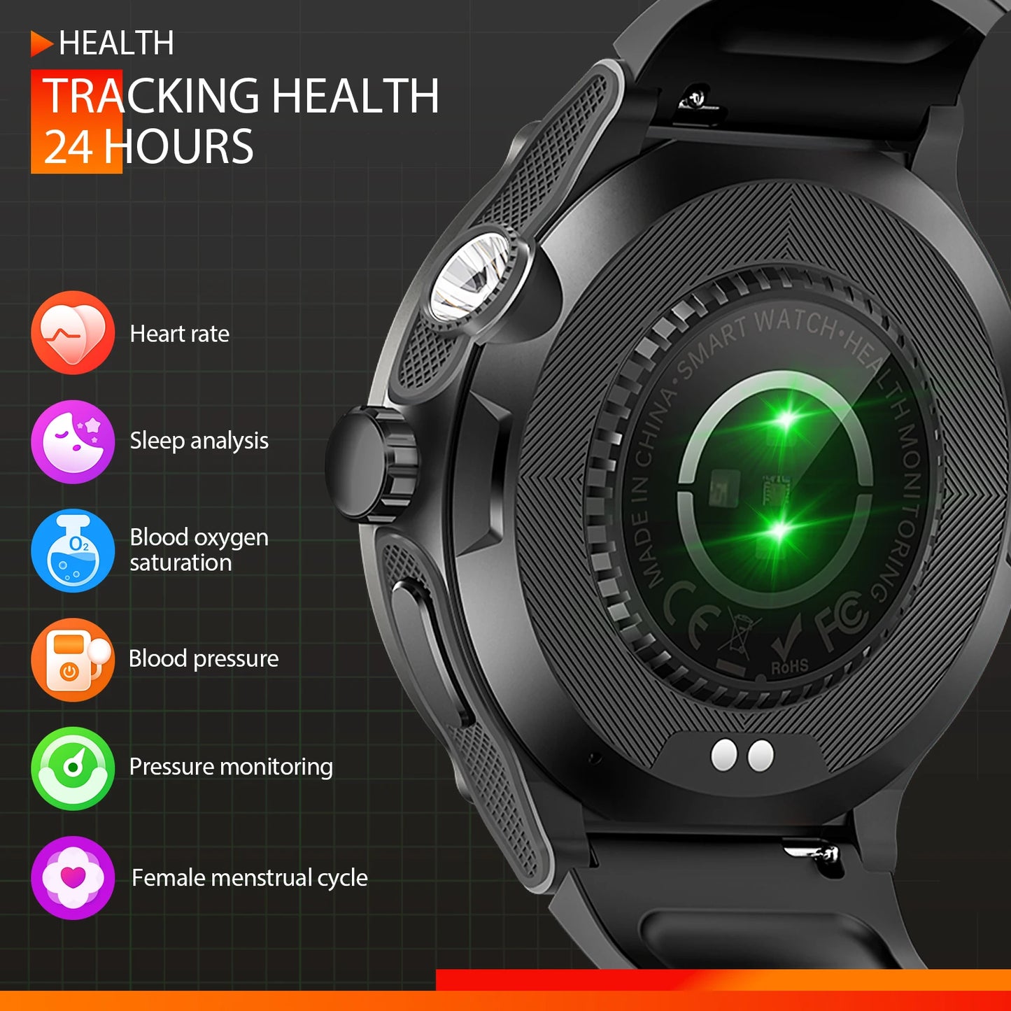 EIGIIS Smart Watch 3ATM Waterproof 1.53" KT76 Men Sport With Compass And LED Flashlight Heart Rate Sleep Analysis Bluetooth Call