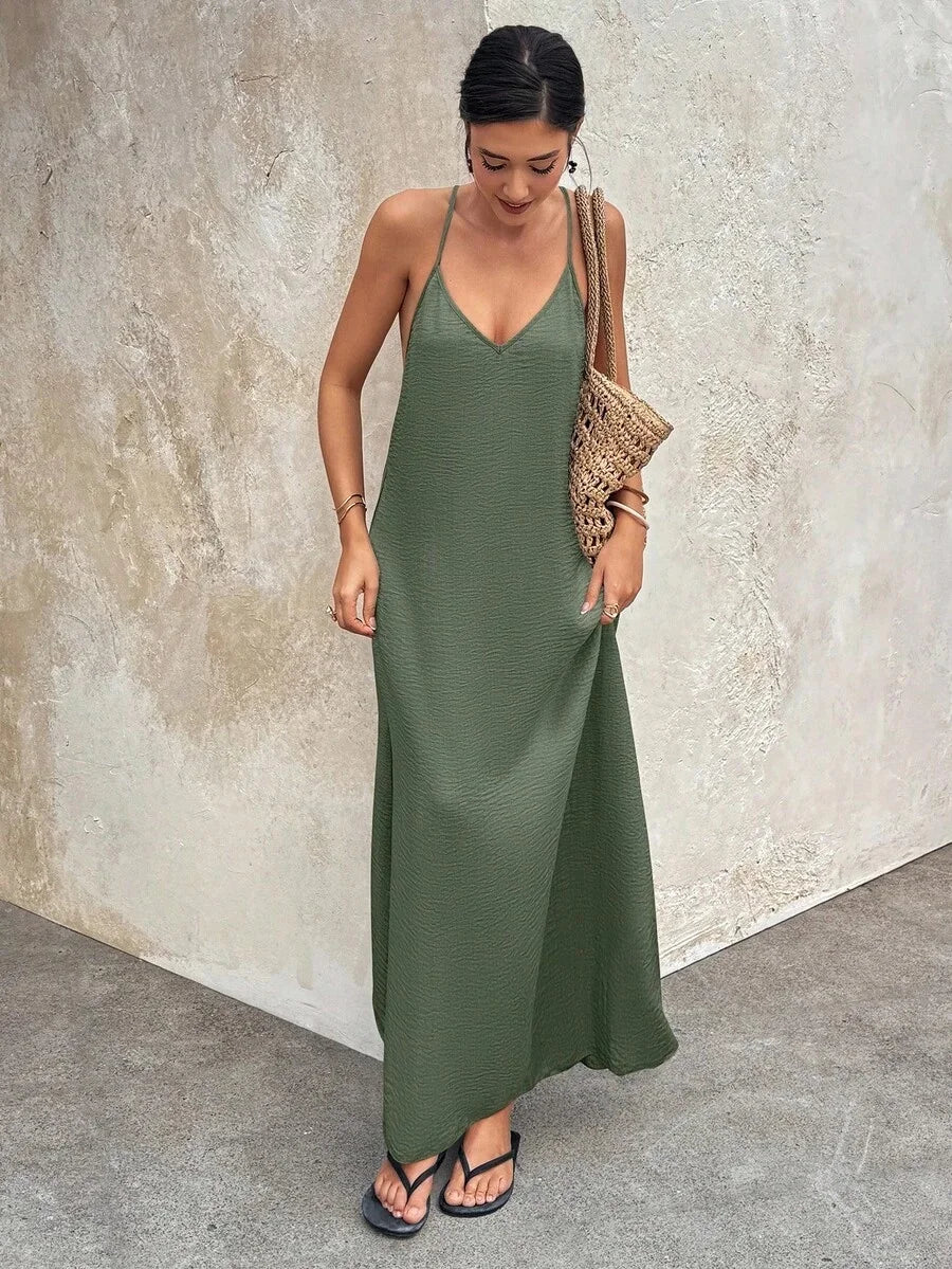 Women's Solid Strapless Backless Elegant Polye Dress