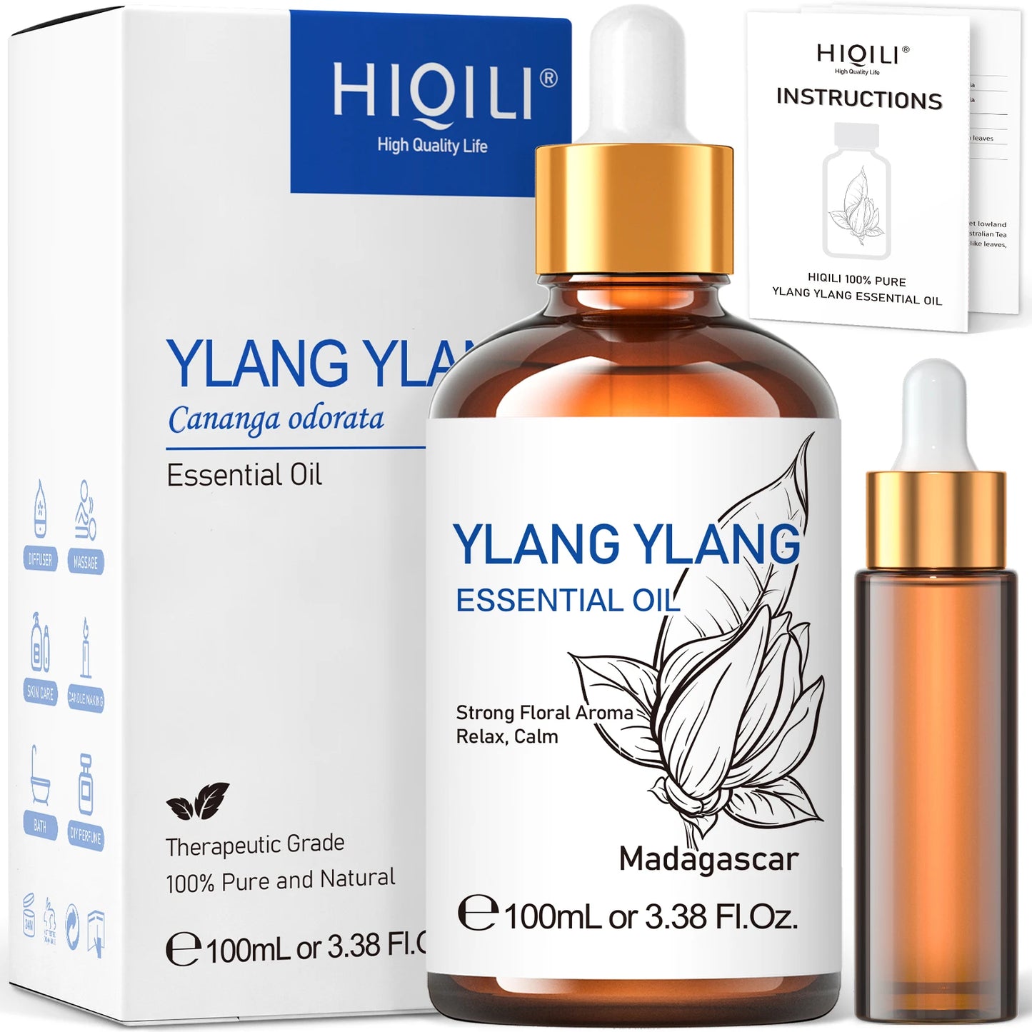 HIQILI Ylang Ylang Essential Oil for Diffusers Aromatherapy