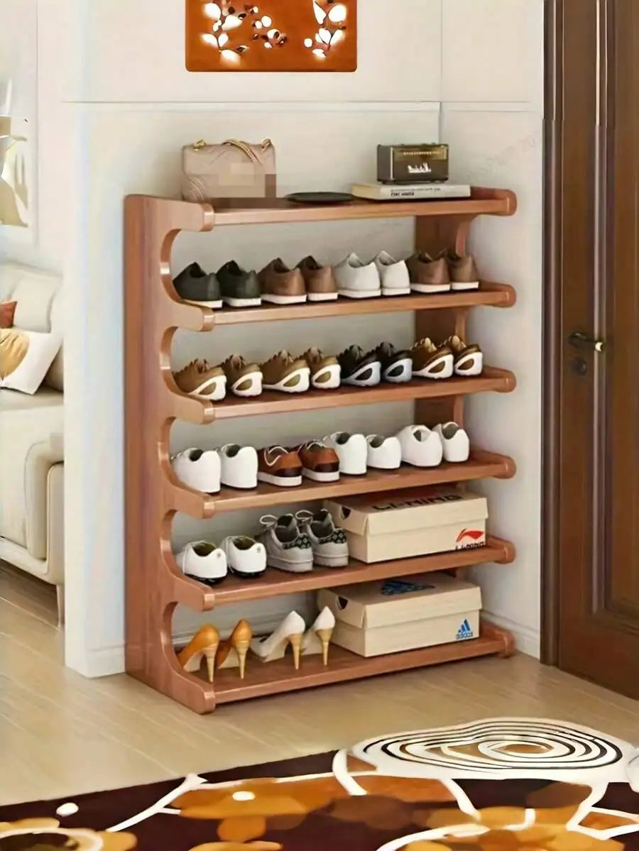 1-piece 5-6-tier space-saving bamboo freestanding multifunctional ultra-easy-to-assemble natural shoe rack storage shelf, suitable for entryway, wardrobe, hallway, bedroom, home decor, desktop storage shoe rack unit