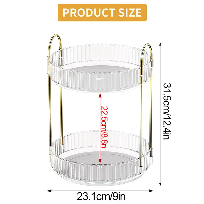 360 Rotating Makeup Organizer,3-2 Tier Large Capacity Make Up Organizers and Storage,Skincare Perfume Vanity Organizers,Bathroom Cosmetics Storage Organizer Countertop(Clear)