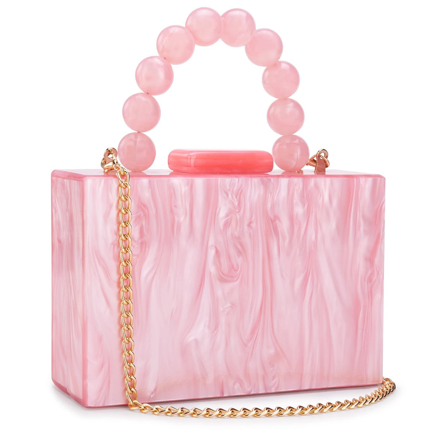Marble Acrylic Beading Box Clutch Luxury Evening Bag With Chain Strap