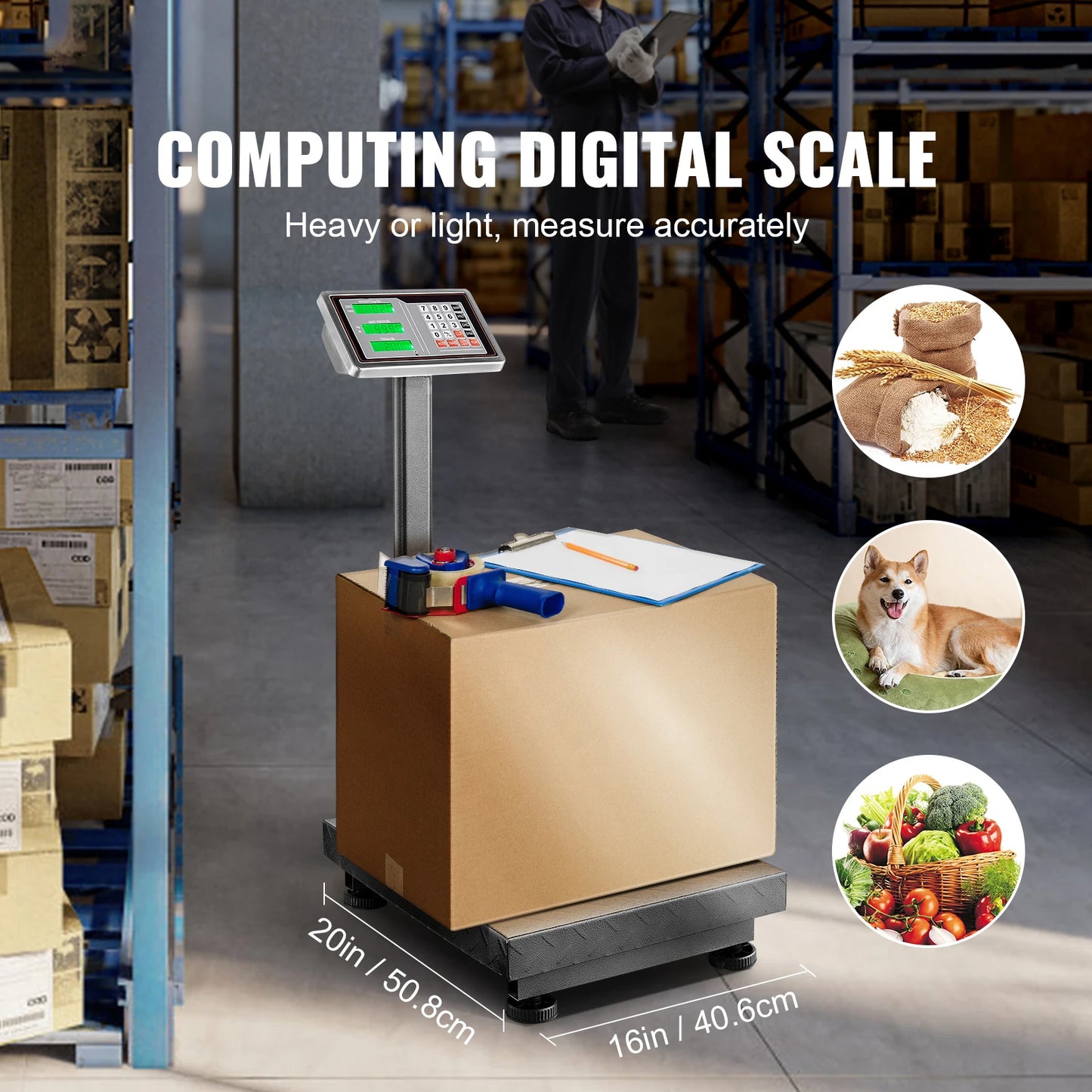 SucceBuy 660Lbs Computing Digital Platform Scale 0.1LBS Accuracy Floor Scale with LB/KG High-Definition Display for Box Luggage