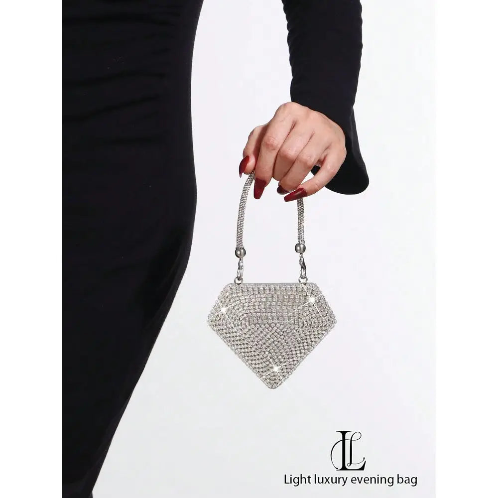 Vintage Crystal Heart Shaped Makeup Bag Clutch Purse