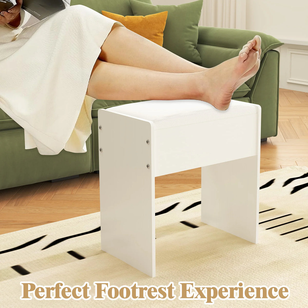 Elegant Padded Makeup Vanity Stool with Sturdy Wooden Legs, Dressing Chair Bench, Easy Assembly for Bedroom Vanity Table