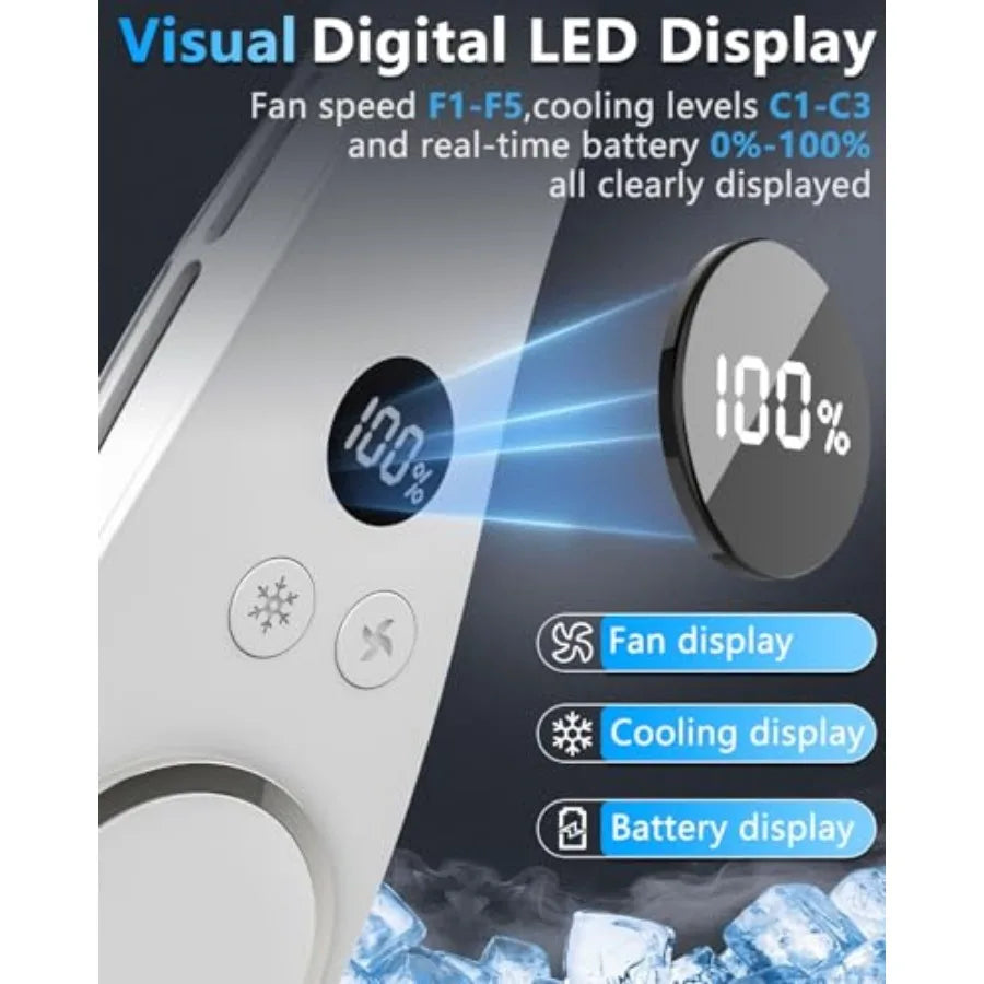 Neck Fan with Cooling Plate-24H Quiet Powerful Fans that Blow Cold Air-5 SpeedandPower LED Display-USB 5500mAh Bladeless Wearab
