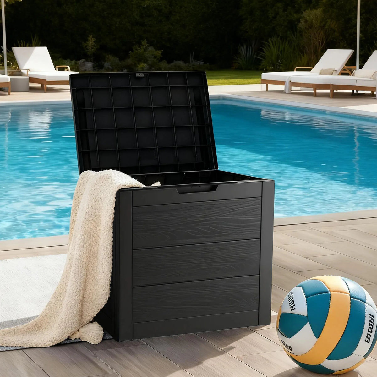 SARENZOON Lockable Outdoor Deck Box With Hinged Door Storage