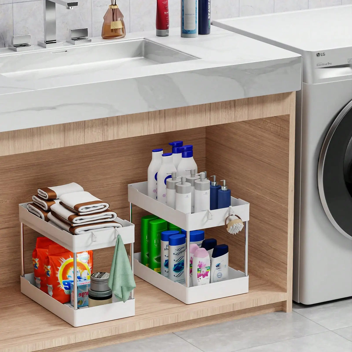 3 Pcs Bathroom Sink Storage Shelf Set, Countertop Vanity Organizer Rack, Multi-Purpose Cosmetics Display Stand for Kitchen & Bathroom, S/M/L Sizes