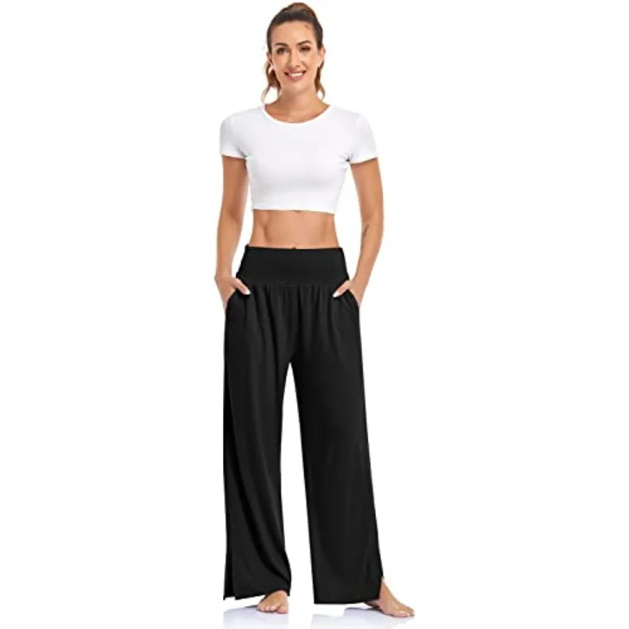 UEU Womens Wide Leg Yoga Pants High Waisted Adjustable Tie Knot Joggers Casual Loose Plus Size Lounge Sweatpants with Pockets
