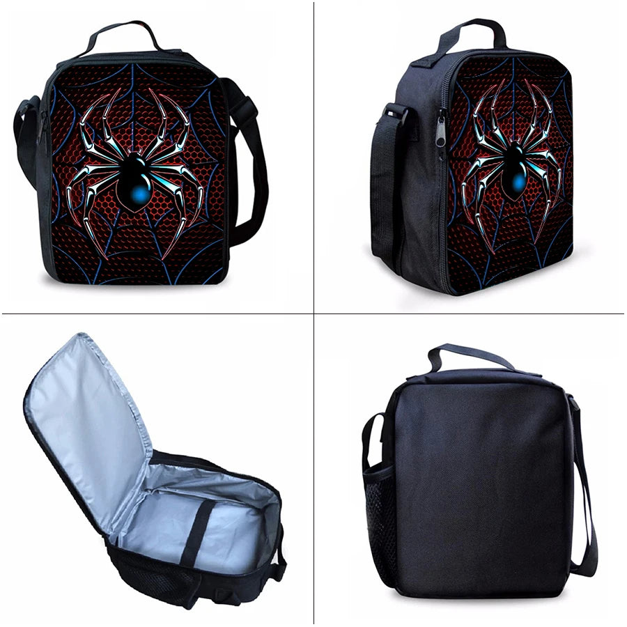 Spider Pattern Kids Backpack Set 3D Cartoon School Bags Unisex