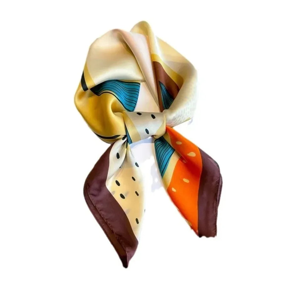 Polka Dot Printed Silk Scarf Women Elegant Versatile Headwear Bag Accessories Square