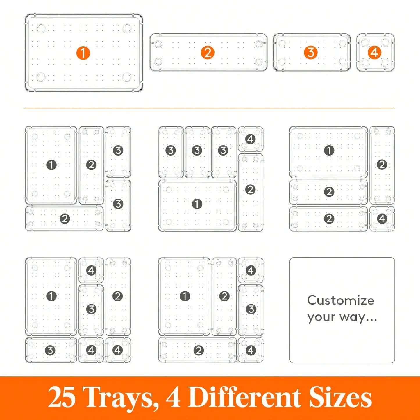 25-Piece Clear Drawer Organizer Set, Plastic Dividers Storage Box for Makeup Jewelry Gadgets, Versatile Desk Dresser Bathroom Dormitory Organizer