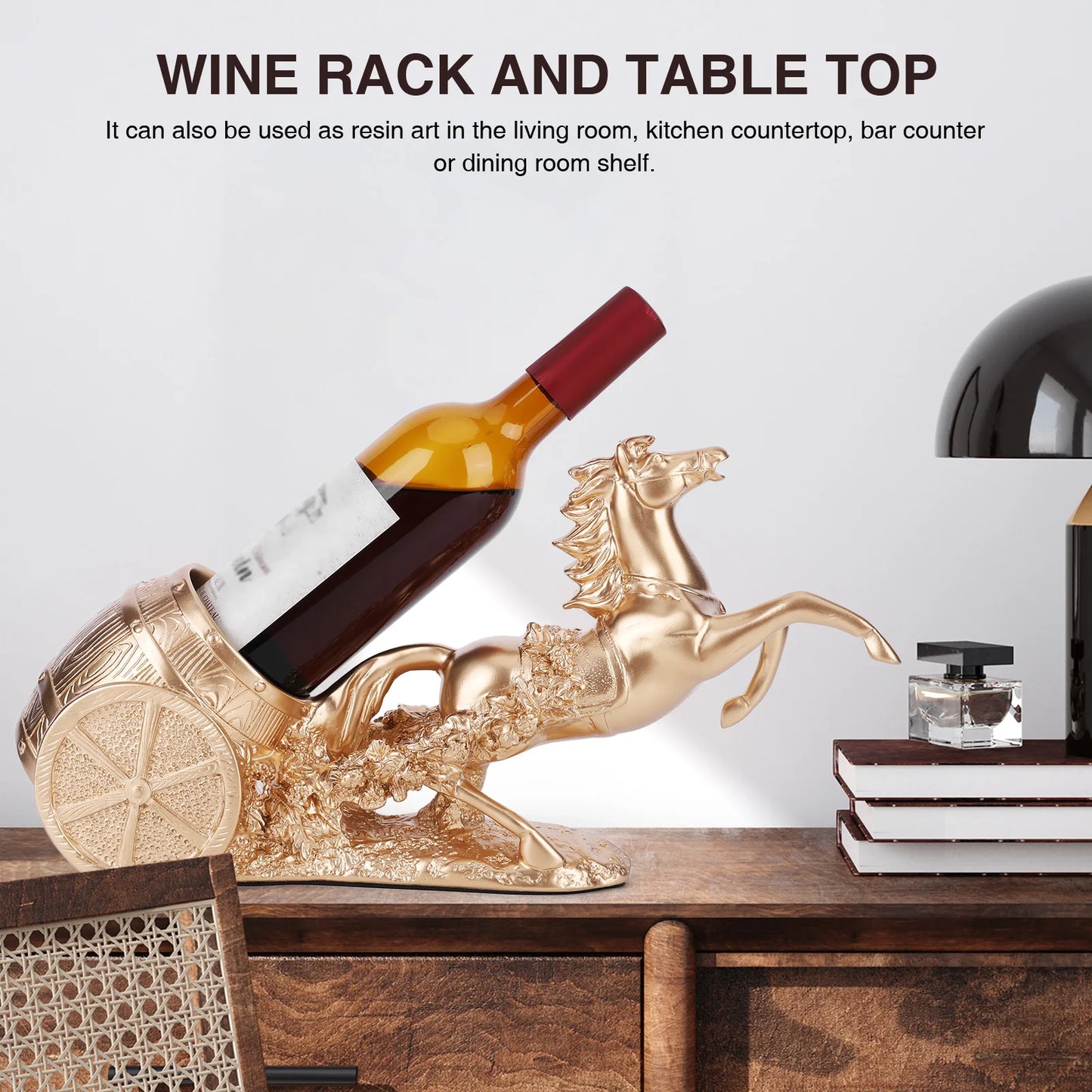 Brown Horse Wine Rack Stand Freestanding Wine Bottle Holder Statue Wine Display Stand for Country Farm Kitchen Decor