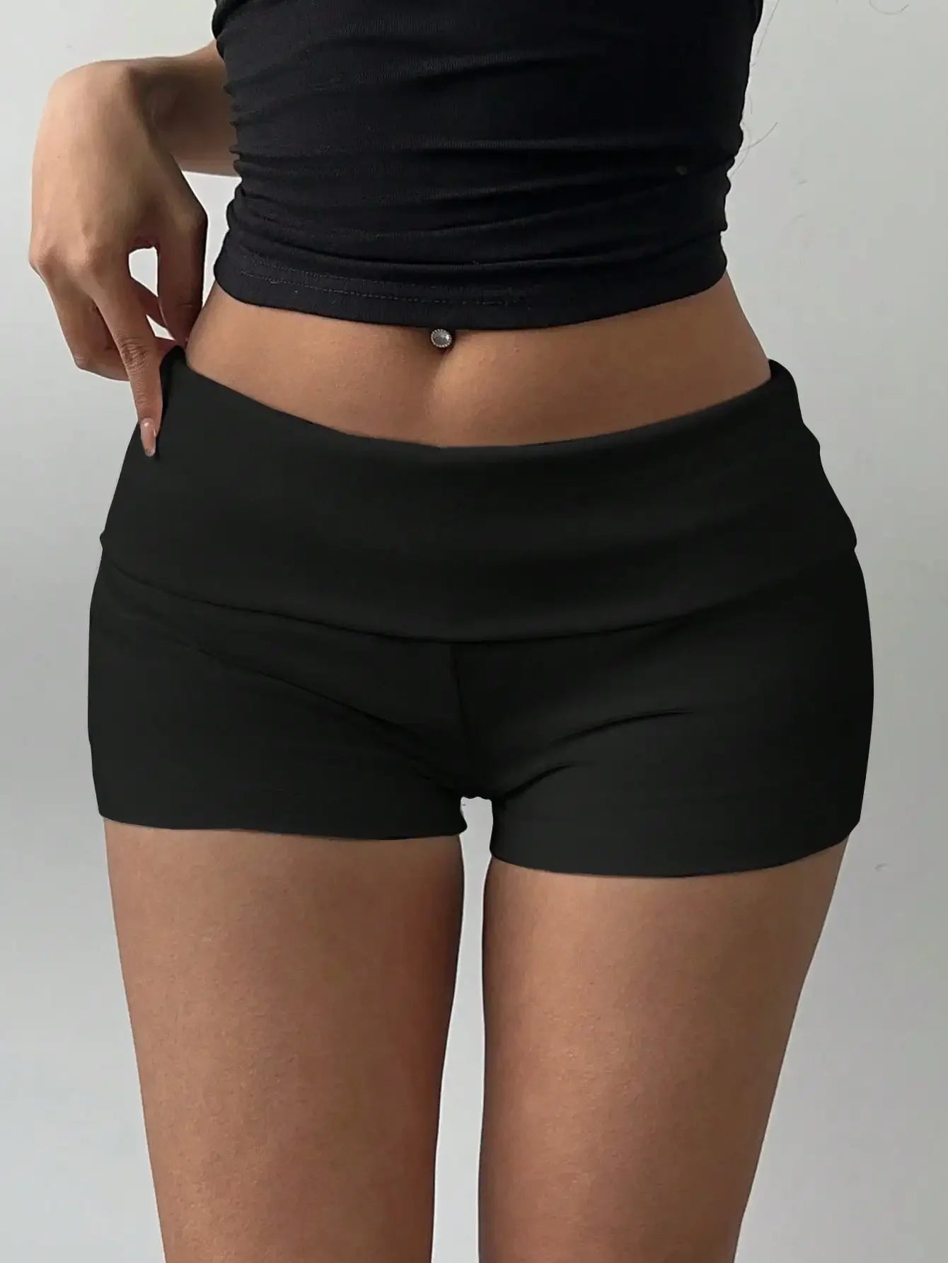 Plain Knit Low Rise Skinny Workout Shorts For Women